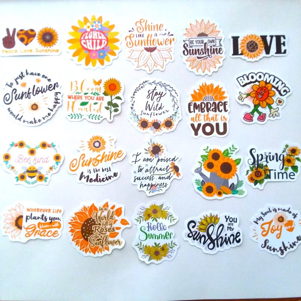 Stickers 20 Sunflower Positive Vibes Lot Encouragement Love Joy Water Bottle